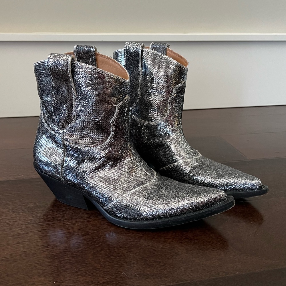 Maison Margiela silver western style ankle cowboy boots 37